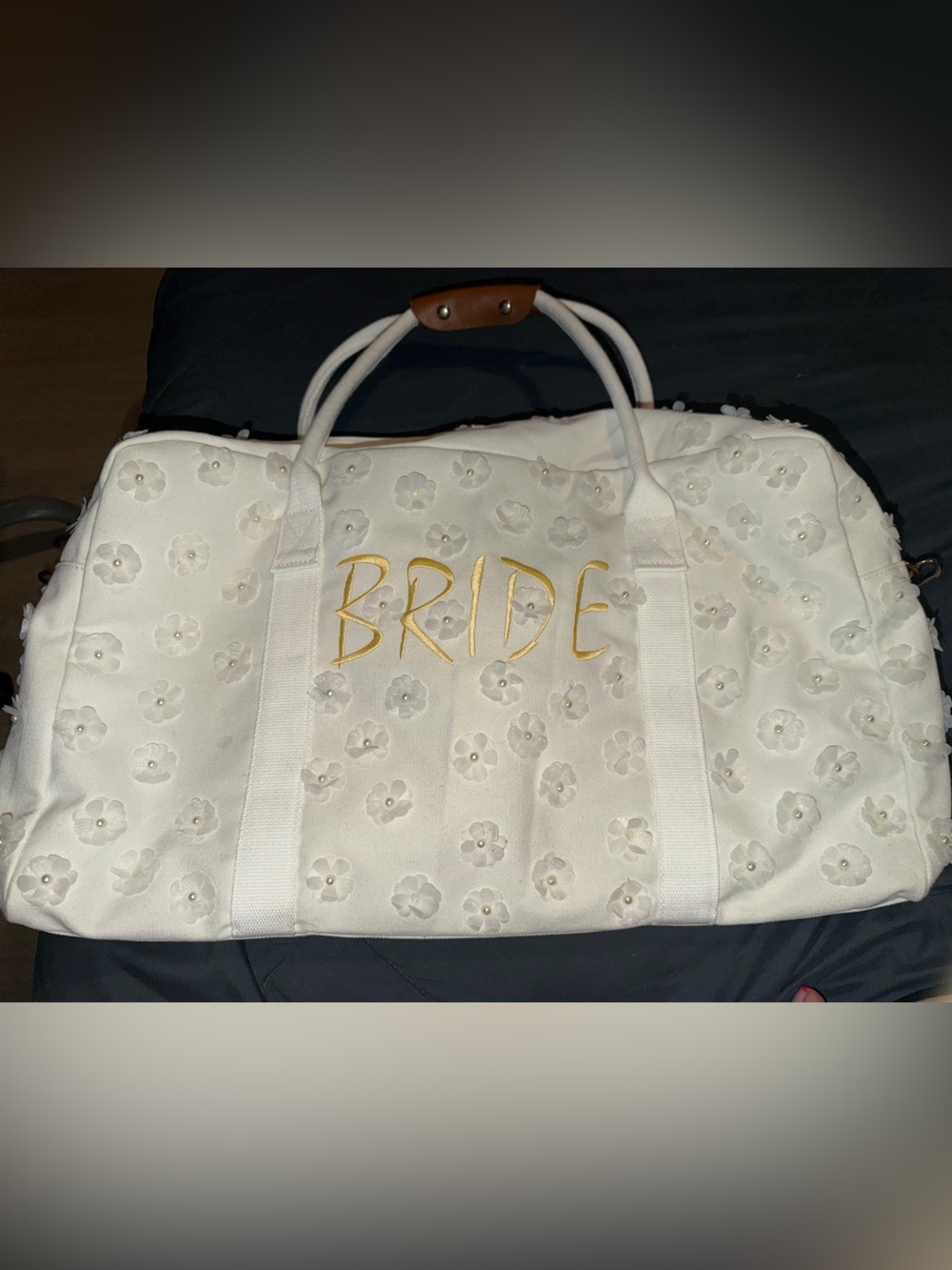 BRIDE Embroidered White Floral Tote Bag